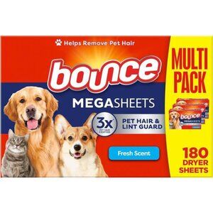 Bounce Pet Hair & Lint Guard Mega Fabric Softener Dryer Sheets with 3X Pet Hair